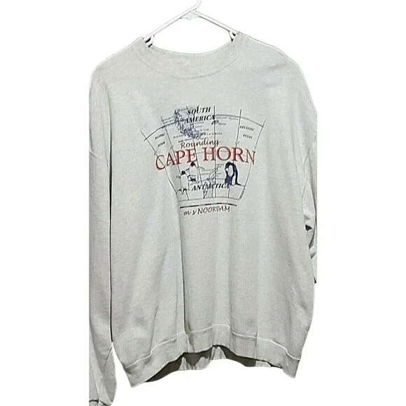 Cape Horn Crewneck Vintage Sweatshirt XXL Mens Gray Rounding Cape Horn Map - Picture 2 of 6